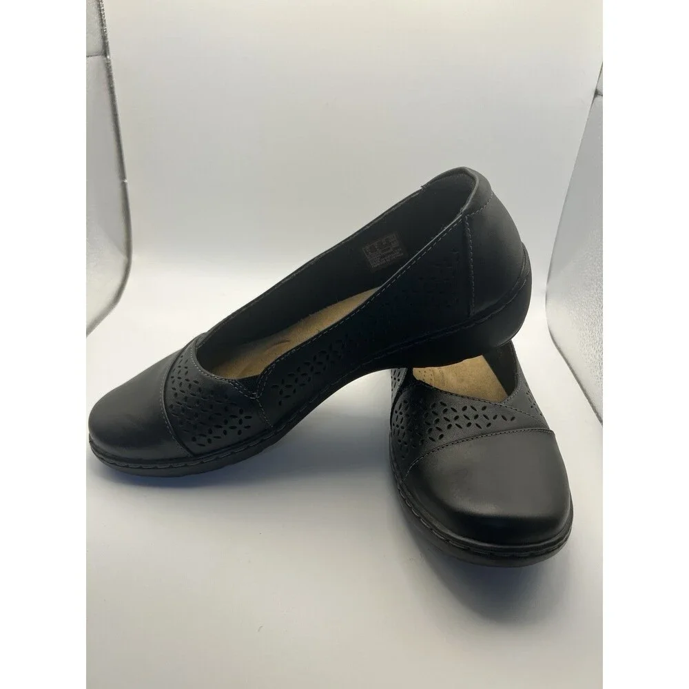 Clarks Cora Iris Loafer womens US Sz 9 Wide Black Leather Slip On Cushioned New